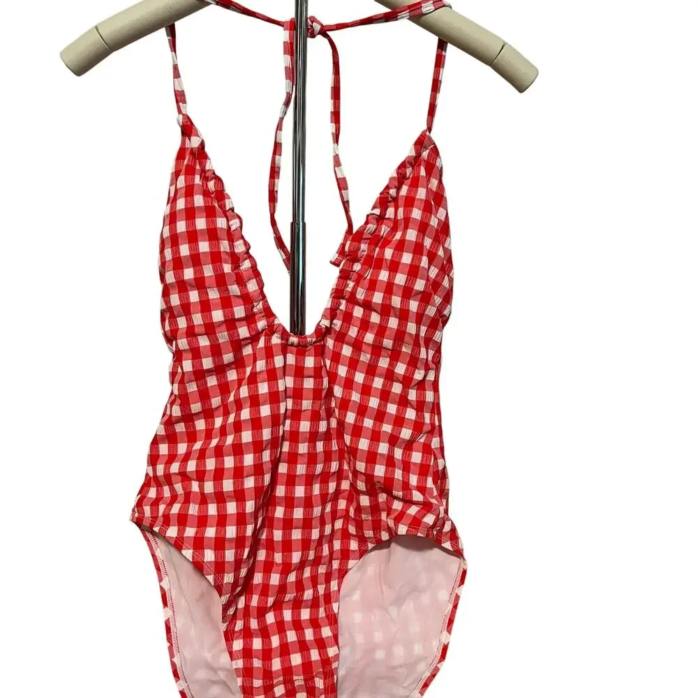 Wild Fable Women's Red Check Pattern Keyhole One Piece Swimsuit - Medium - NWT